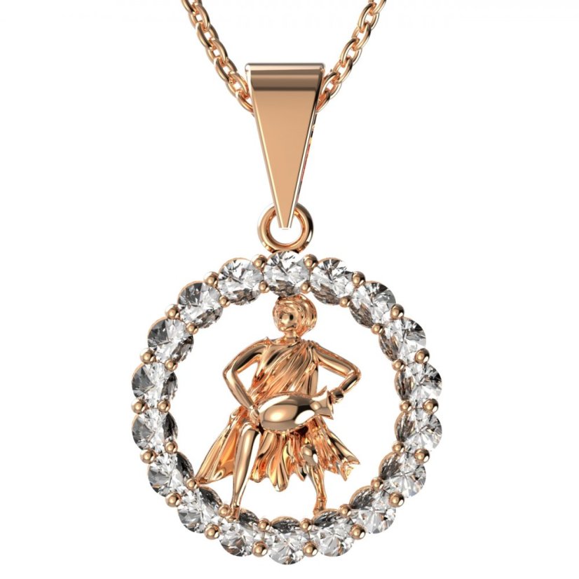 Zlatý přívěsek znamení Vodnář s lab-grown diamantem, růžové zlato 585 – 044