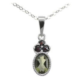 BG přívěs s českým granátem  740 Stříbro 925 - rhodium Vltavín a granát