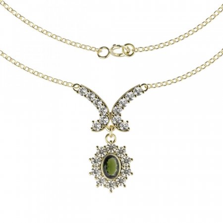 BG náhrdelník vsazený přírodní granát  018 - Kov: Stříbro 925 - rhodium, Kámen: Vltavín a granát