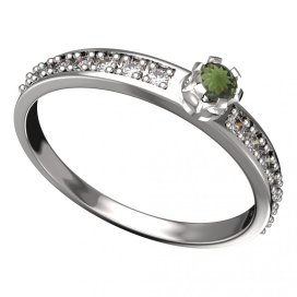 BG vltavínový prsten 553E Bílé zlato - 585 Vltavín a diamant