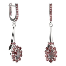 BG náušnice s centrálním oválným kamenem 517-C91 Stříbro 925 - rhodium Granát