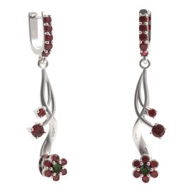 BG náušnice ve tvaru květu 518-P93 Stříbro 925 - rhodium Vltavín a granát