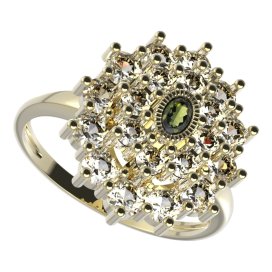 BG prsten oválný 009-I Stříbro 925 - pozlacené Vltavín a  kubický zirkon