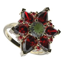 BG prsten solitérní 409-I Žluté zlato - 585 Vltavín a granát