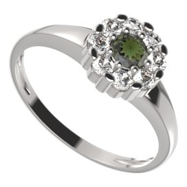 BG prsten kulatý 088-I Stříbro 925 - rhodium Vltavín a  kubický zirkon