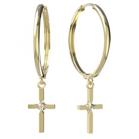 BG zlaté náušnice křížek 1108 Žluté zlato - 585 Diamant