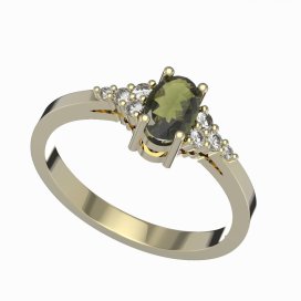 BG prsten český přírodní granát 984 Žluté zlato - 585 Vltavín a diamant