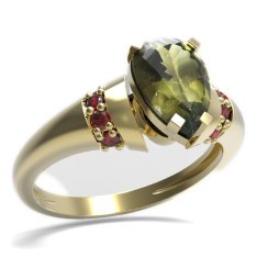 BG prsten kapkovitý kámen 494-K Žluté zlato - 585 Vltavín a granát