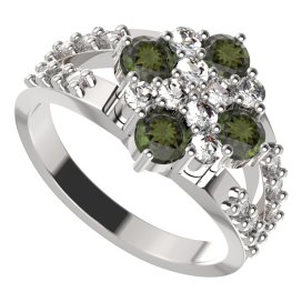 BG prstýnek 317 Bílé zlato - 585 Vltavín a  kubický zirkon