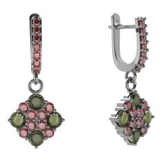 BG  náušnice 317 Stříbro 925 - ruthenium (30-90dní) Vltavín a granát