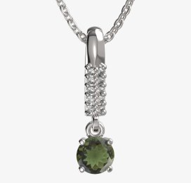 BG zlatý přívěšek 726 Bílé zlato - 585 Vltavín a diamant