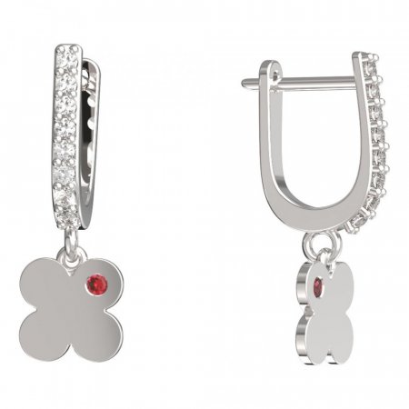 BeKid, Gold kids earrings -828 - Switching on: English, Metal: White gold 585, Stone: Red cubic zircon