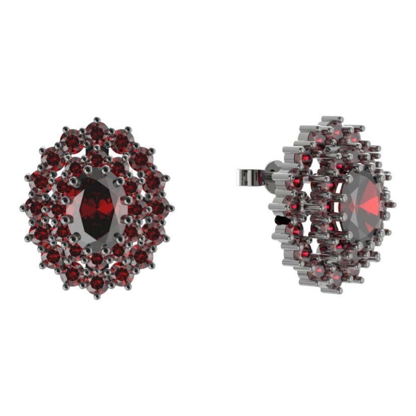 Stříbrné náušnice s českým granátem, ruthenium, puzety – 001
