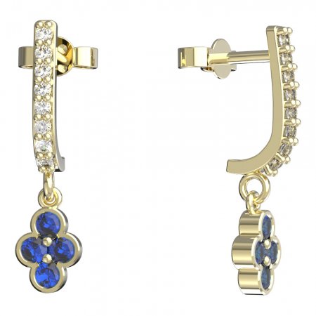 BeKid, Gold kids earrings -295 - Switching on: Pendant hanger, Metal: Yellow gold 585, Stone: Dark blue cubic zircon