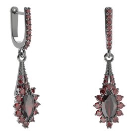 BG náušnice s centrálním oválným kamenem 504-G91 Stříbro 925 - ruthenium (30-90dní) Granát