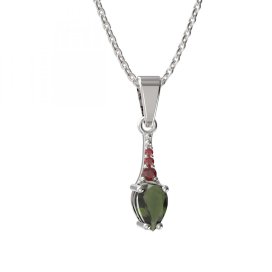 BG přívěs vsazeny kameny:granát 625 Stříbro 925 - rhodium Vltavín a granát