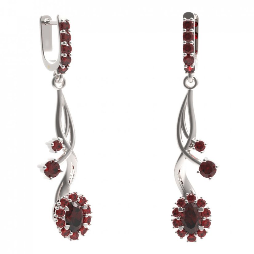 BG náušnice s centrálním oválným kamenem 498-P93 Stříbro 925 - rhodium Granát