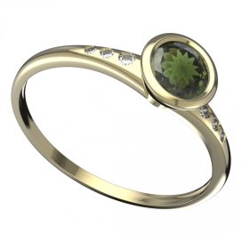 BG vltavínový prsten 557K Žluté zlato - 585 Vltavín a diamant