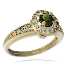 BG prsten kulatý kámen 541-J Stříbro 925 - pozlacené Vltavín a  kubický zirkon