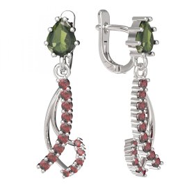 BG náušnice osázený kameny:granát  501-57 Stříbro 925 - rhodium Vltavín a granát