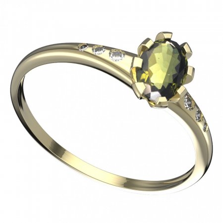BG moldavit ring - 560K - Metal: Yellow gold 585, Stone: Moldavite and cubic zirconium