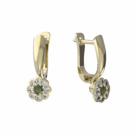 BG vltavínové náušnice 552 Žluté zlato - 585 Vltavín a diamant