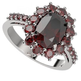 BG prsten oválný 972-Z Stříbro 925 - rhodium Granát
