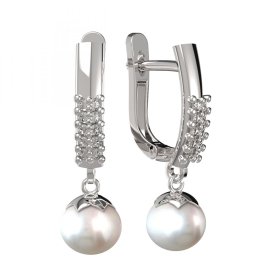 BG zlaté náušnice 561 s bílou perlou Bílé zlato - 585 Diamant a perla