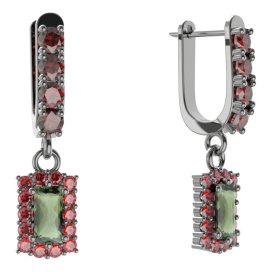 BG obdelníkové náušnice 431-96 Stříbro 925 - ruthenium (30-90dní) Vltavín a granát