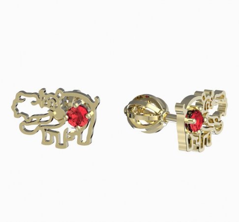 BeKid, Gold kids earrings -1188 - Switching on: Screw, Metal: Yellow gold 585, Stone: Red cubic zircon