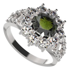 BG prsten kulatý 011-Y Stříbro 925 - rhodium Vltavín a  kubický zirkon
