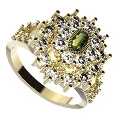 BG prsten oválný 009-Y Stříbro 925 - pozlacené Vltavín a  kubický zirkon