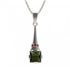 BG přívěs s centrálním čtvercovým kamenem 496-C Stříbro 925 - rhodium Vltavín a granát