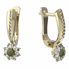 BG vltavínové náušnice 886 Žluté zlato - 585 Vltavín a kubický zirkon