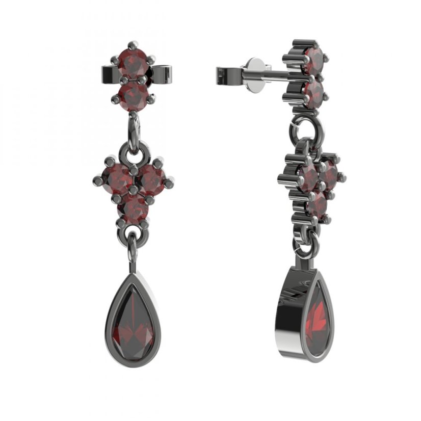 Stříbrné náušnice s přírodním granátem, ruthenium, puzety – 253
