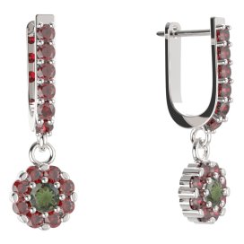 BG kulaté náušnice 088-94 Stříbro 925 - rhodium Vltavín a granát