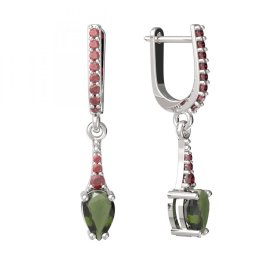BG náušnice s kapkovitým kamenem 625 Bílé zlato - 585 Vltavín a granát