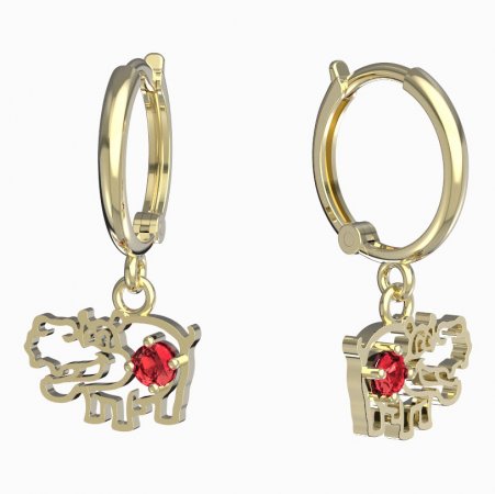 BeKid, Gold kids earrings -1188 - Switching on: Circles 12 mm, Metal: Yellow gold 585, Stone: Red cubic zircon
