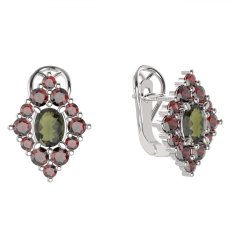 BG náušnice vsazený granát hvězdicový brus  422-R7 Stříbro 925 - rhodium Vltavín a granát