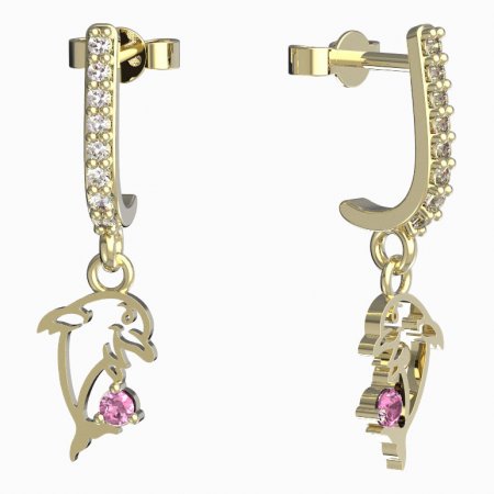 BeKid, Gold kids earrings -1183 - Switching on: Pendant hanger, Metal: Yellow gold 585, Stone: Pink cubic zircon
