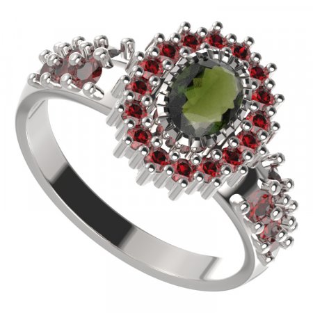BG prsten 244-X oválného tvaru - Kov: Stříbro 925 - rhodium, Kámen: Vltavín a granát
