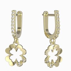 BG zlaté náušnice čtyřlístek 1171 Žluté zlato - 585 Bílý kubický zirkon