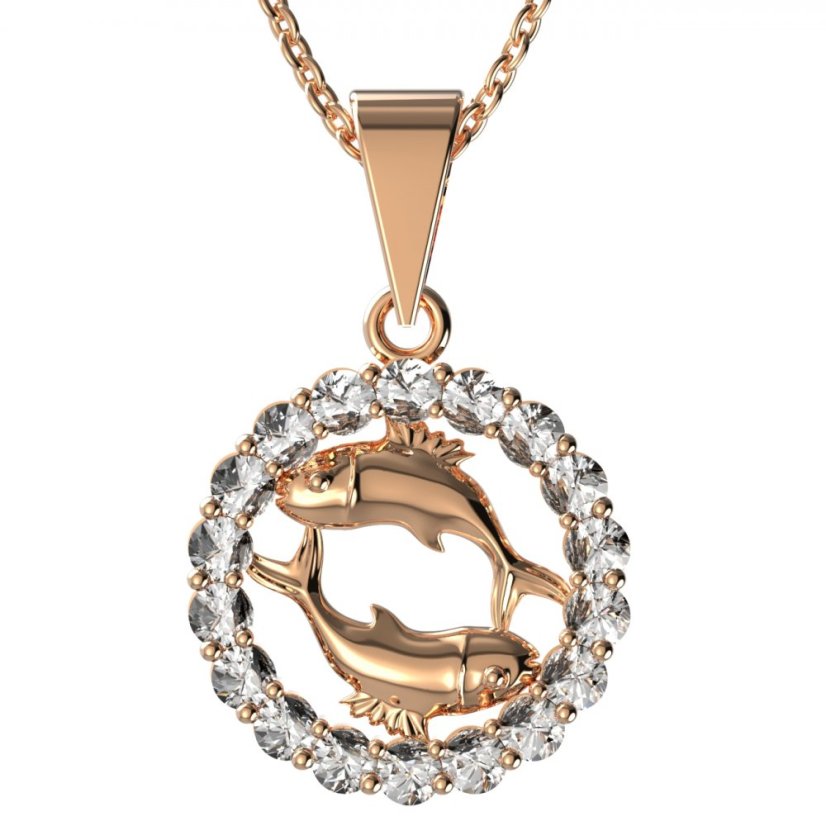 Zlatý přívěsek znamení Ryby s lab-grown diamantem, růžové zlato 585 – 044