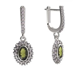 BG náušnice s přírodním granátem a vltavínem 1483 Bílé zlato - 585 Vltavín a diamant