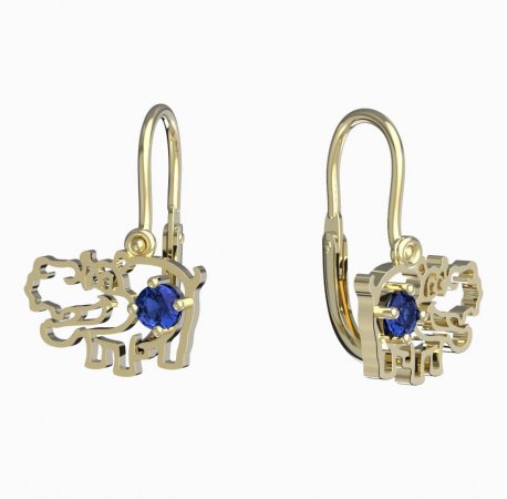 BeKid, Gold kids earrings -1188 - Switching on: Brizura 0-3 roky, Metal: Yellow gold 585, Stone: Dark blue cubic zircon
