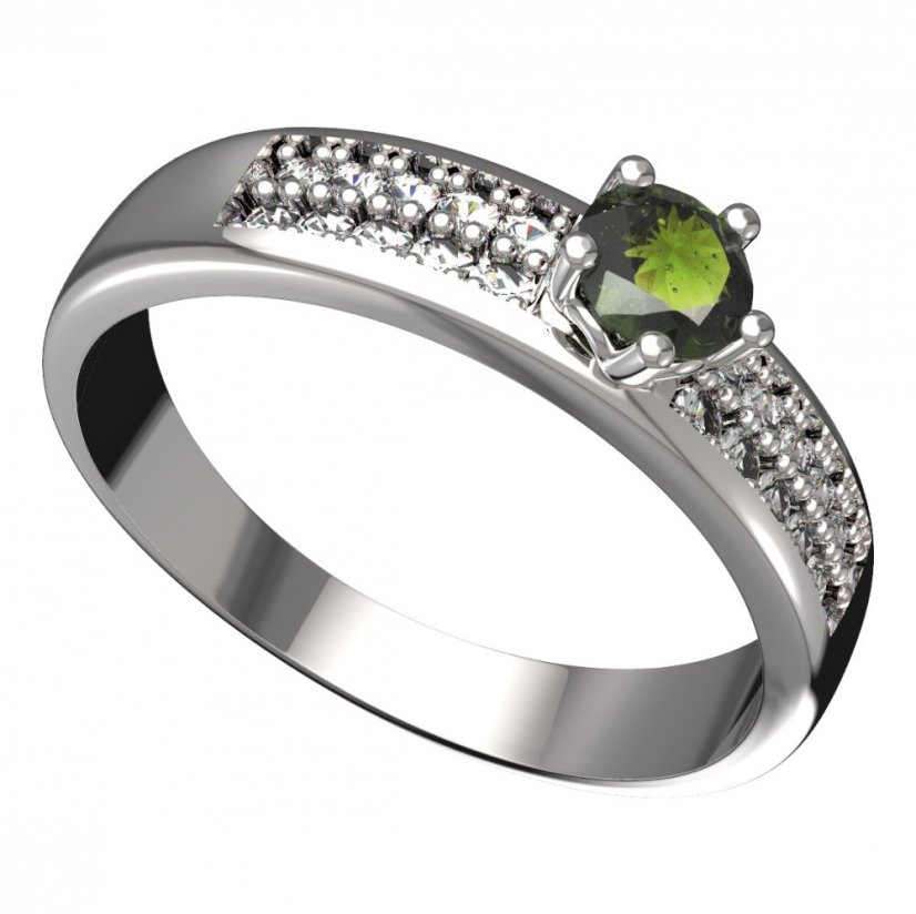 BG vltavínový prsten 874F Bílé zlato - 585 Vltavín a diamant