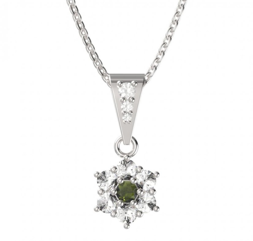 BG přívěšek 002 Stříbro 925 - rhodium Vltavín a  kubický zirkon