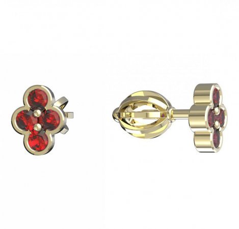 BeKid, Gold kids earrings -295 - Switching on: Screw, Metal: Yellow gold 585, Stone: Red cubic zircon