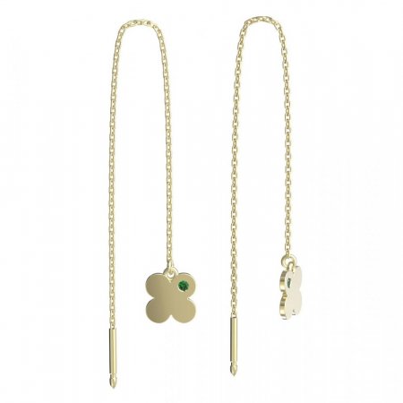 BeKid, Gold kids earrings -828 - Switching on: Chain 9 cm, Metal: Yellow gold 585, Stone: Green cubic zircon