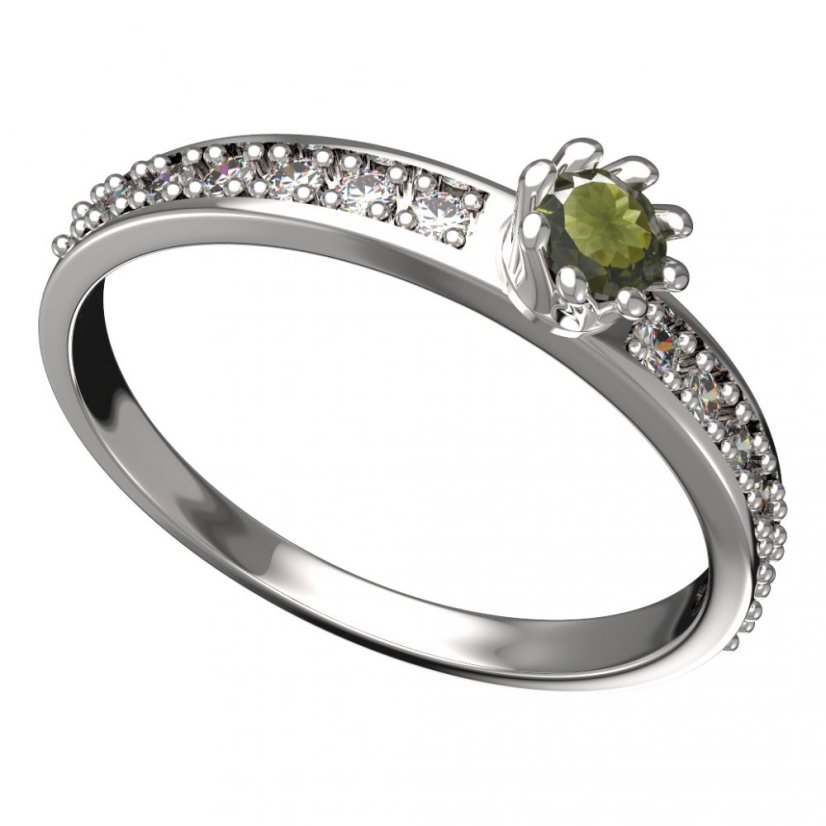 BG vltavínový prsten 554E Bílé zlato - 585 Vltavín a diamant